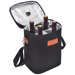 Bolsa Térmica Para Transporte de Vinhos até 4 Garrafas com Alça Ajustável TIRRINIA Preto
