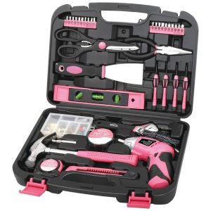 DT0773N1 Kit de Ferramentas com Maleta de Transporte e Parafusadeira 135 Peças 110v APOLLO TOOLS P Rosa