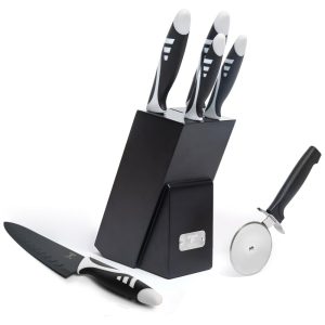 Conjunto de Facas em Aço Inoxidável com Bloco de Bancada 7 Peças MOSS STONE Preto