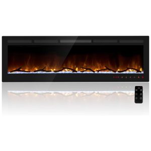 Lareira Elétrica de Embutir A45x182L com Controle Remoto e Chamas Multicolorida 110V Cheerway Preta