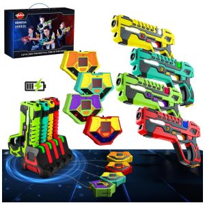 Conjunto de Pistola de Brinquedo com Laser Tag 4 Pistolas e 4 Coletes de Exibição de Pontuação em LED Digital para Crianças de 6 a 14 Anos VATOS