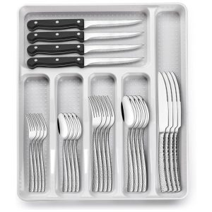 Conjunto de Talheres de 49 Peças em Aço Inoxidável com Organizador - Elegância e Durabilidade para suas RefeiçõesEWFEN