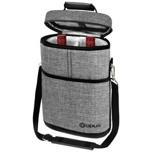 Bolsa Térmica para 2 Garrafas de Vinho OPUX Ideal para Viagens Piqueniques e Presente para Amantes de Vinho - Cinza Mescla