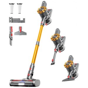 Aspirador Sem Fio CHEBIO Dourado 45kPa 8 em 1 LED Anti-Emaranhado 60 Minutos C8-US-NEW 1.5L 22.2V