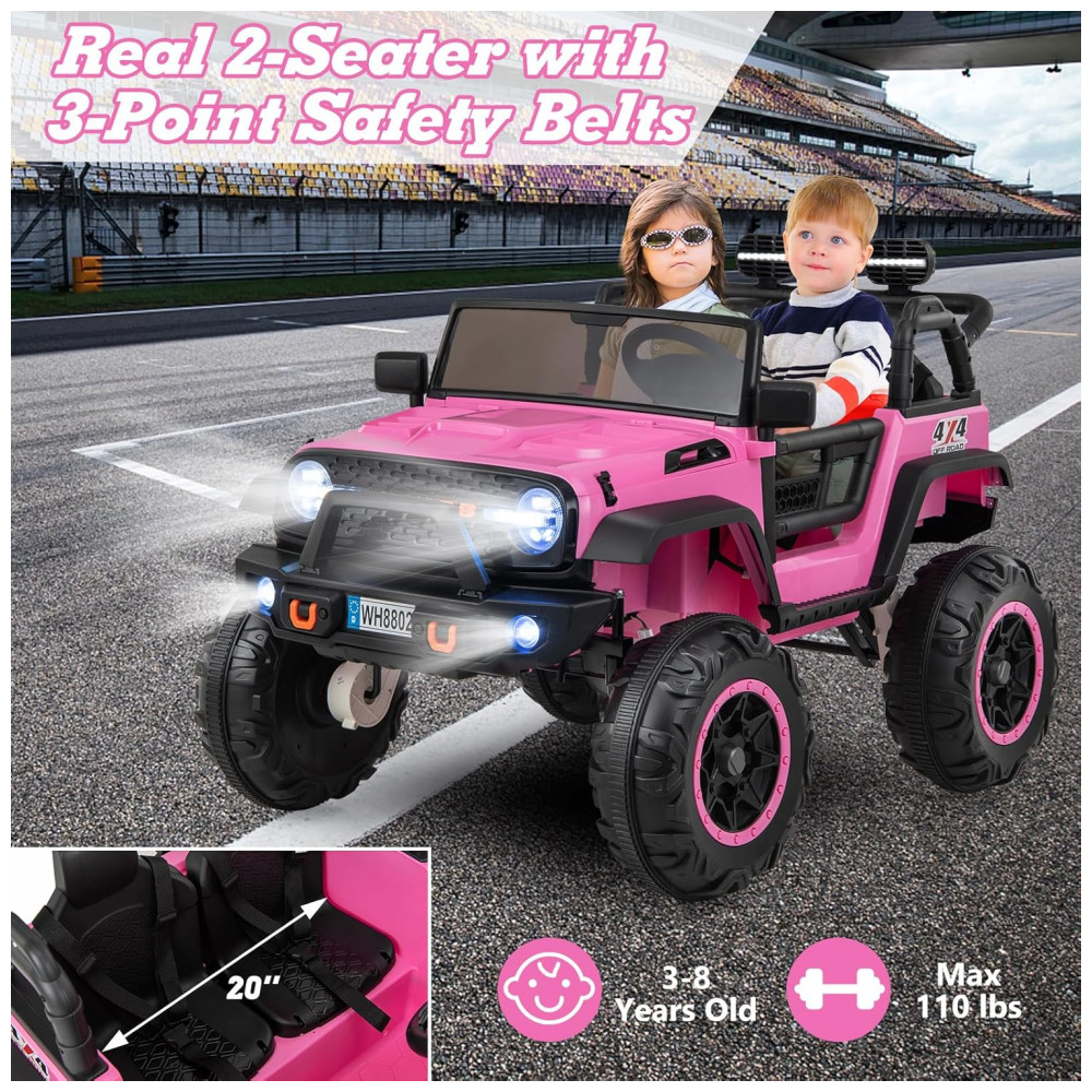 Carro Elétrico Infantil 2 Lugares OLAKIDS Rosa 24V 2WD/4WD Jeep 4x550W Controle Remoto LED Suspensão Música 20" Assento Duplo - Imagem 3