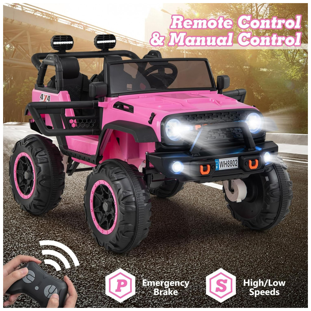 Carro Elétrico Infantil 2 Lugares OLAKIDS Rosa 24V 2WD/4WD Jeep 4x550W Controle Remoto LED Suspensão Música 20" Assento Duplo - Imagem 4
