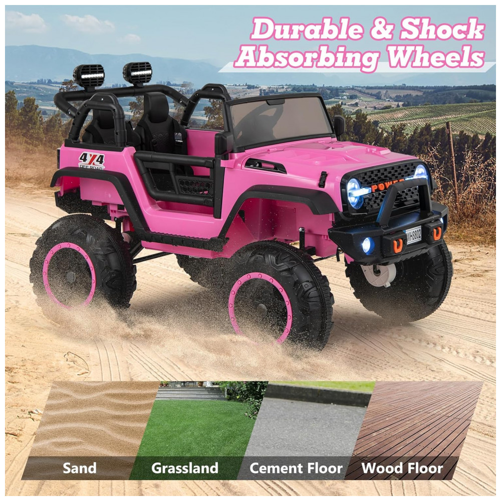 Carro Elétrico Infantil 2 Lugares OLAKIDS Rosa 24V 2WD/4WD Jeep 4x550W Controle Remoto LED Suspensão Música 20" Assento Duplo - Imagem 5