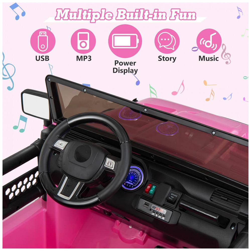 Carro Elétrico Infantil 2 Lugares OLAKIDS Rosa 24V 2WD/4WD Jeep 4x550W Controle Remoto LED Suspensão Música 20" Assento Duplo - Imagem 6