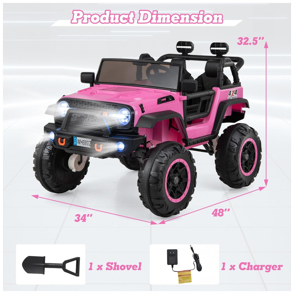 Carro Elétrico Infantil 2 Lugares OLAKIDS Rosa 24V 2WD/4WD Jeep 4x550W Controle Remoto LED Suspensão Música 20" Assento Duplo - Imagem 7