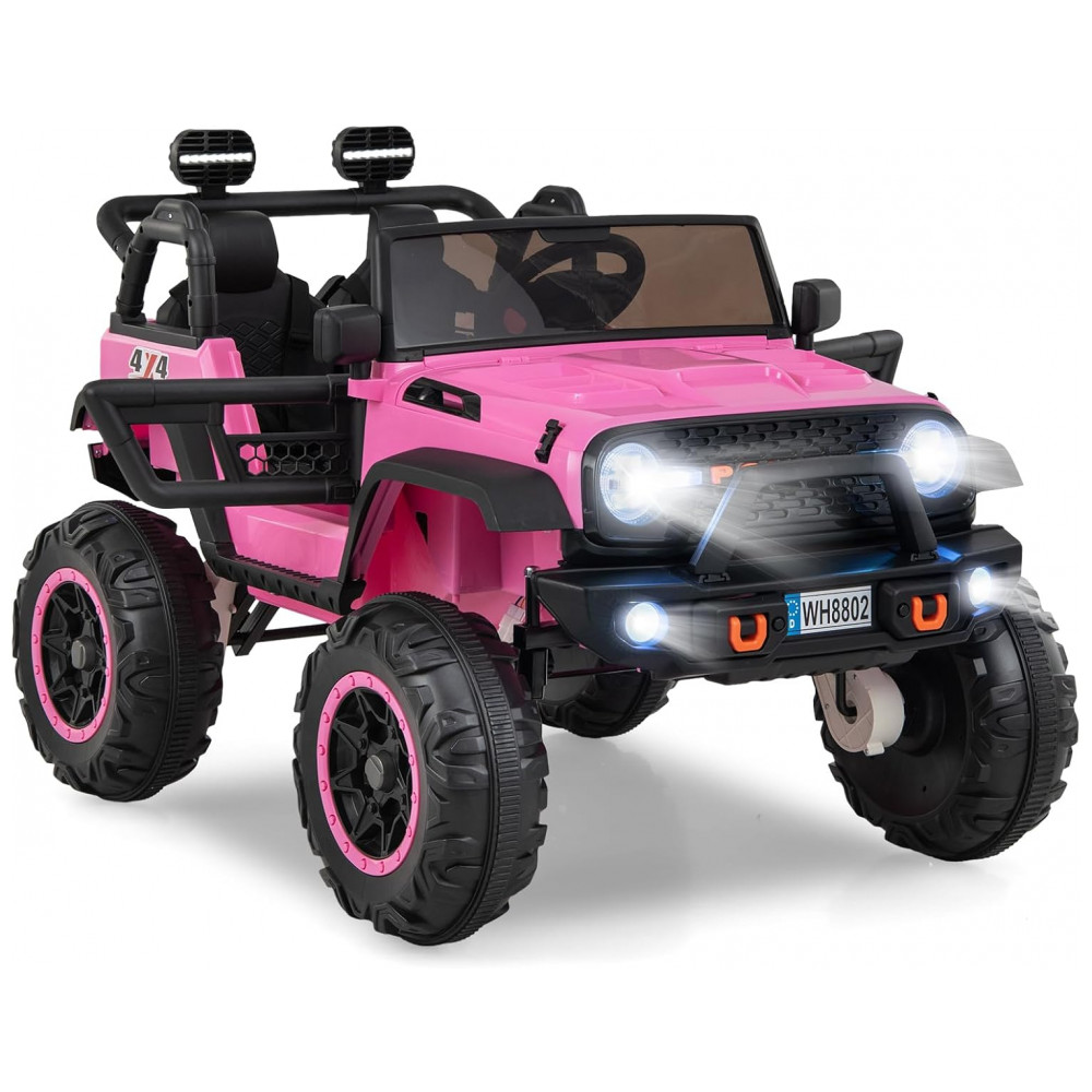 Carro Elétrico Infantil 2 Lugares OLAKIDS Rosa 24V 2WD/4WD Jeep 4x550W Controle Remoto LED Suspensão Música 20" Assento Duplo - Imagem 9