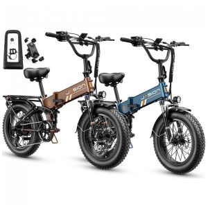 Bicicletas elétricas dobráveis Jasion X-Hunter Pro kit 2 unidades azul e marrom pneus 20x4 motor 750W pico 1800W bateria 48V 15Ah 80 km 110V