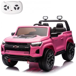 Carro Elétrico Infantil Chevrolet Colorado Licenciado 24V 2 Lugares 4WD Controle Remoto Música Alarme Megafone Rosa