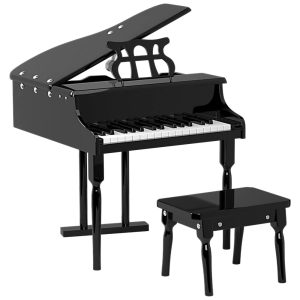 Piano de Cauda Infantil com 30 Teclas Suporte para Partitura e Banco HONEY JOY Preto