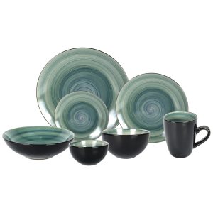 Aparelho de Jantar de Cerâmica Stoneware Sonoma 56 peças Lavagem com Efeito Spin Artístico AzulHomeVss