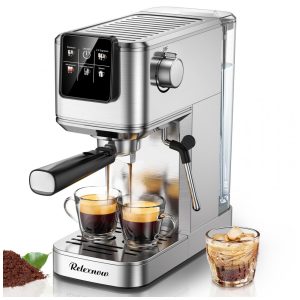 Cafeteira Espresso RELEXNOW Inox 20 Bar LCD 12L Vaporizador de Leite Café Quente e Gelado 110V