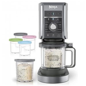 Sorveteira Ninja CREAMi Deluxe Stone Silver 3 lb com 8 Potes 710 ml 11 Programas XL NC501 110V