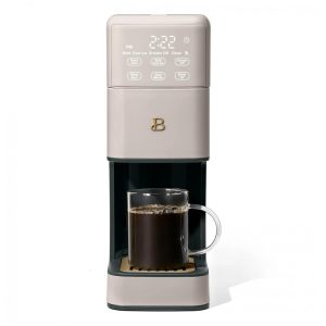 Cafeteira elétrica Beautiful Perfect Grind bege single serve moedor cônico integrado reservatório 19L 6 tamanhos de xícara 110V