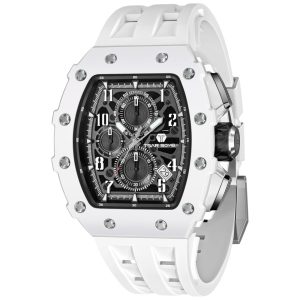 Relógio Masculino Analógico Quartzo a Prova dÁgua 50M com Cronógrafo TSAR BOMBA TB 8204SGLZHX Branco