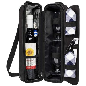 ALLCAMP Bolsa Térmica Para Transporte de Vinhos até 1 Garrafa com Compartimentos p Talheres e Taças