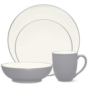 Aparelho de Jantar de Cerâmica Clássica e Durável para o Dia a Dia com 4 Peças Formato Redondo e Material de Cerâmica Noritake 5107-04G Cinza