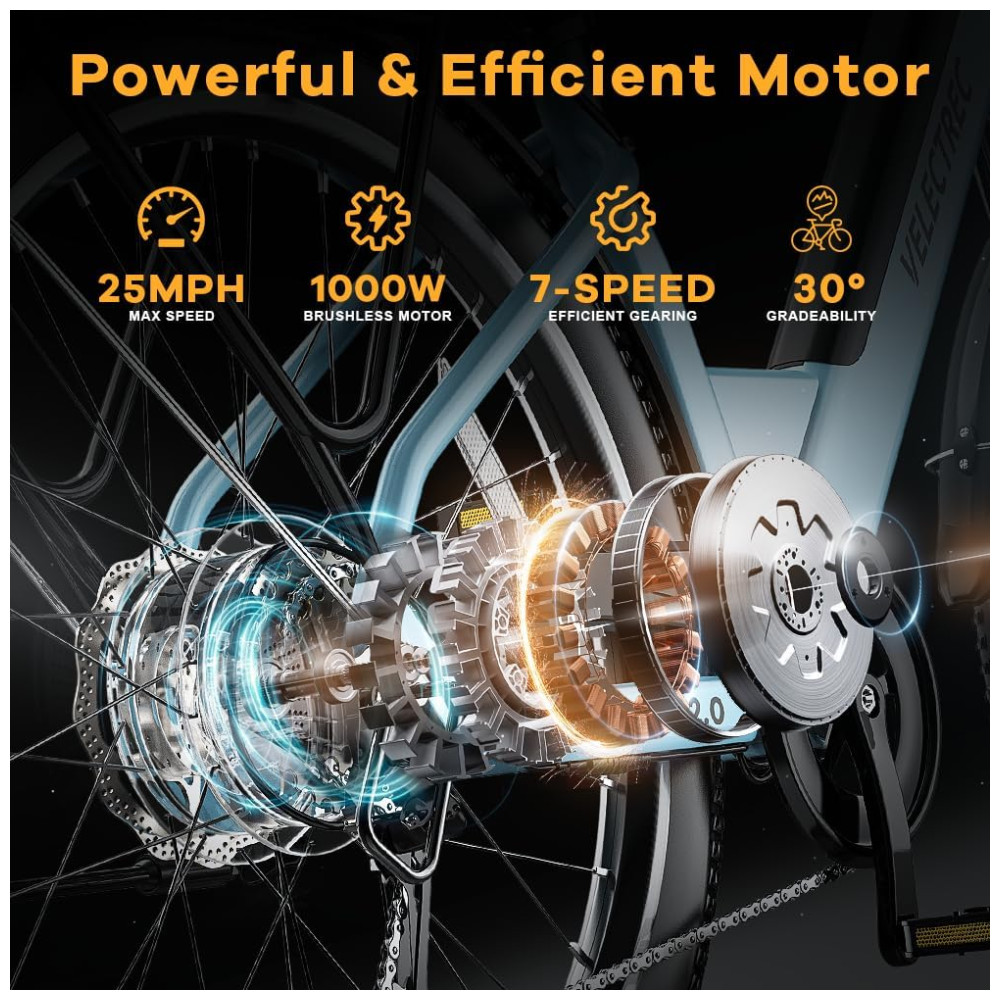 Bicicleta Elétrica Cityrang 2.0 Motor Brushless 1000W Pico Bateria 48V 720Wh Autonomia 112 km Suspensão Ajustável Freios a Disco Duplos 7 Marchas Tela LCD Colorida Azul - Imagem 3