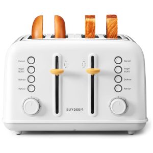 Torradeira BUYDEEM DT640 4 Pães Aberturas Largas Inox Alavanca Alta Função Bagel e Muffin Bandeja Removível 7 Níveis de Tostagem