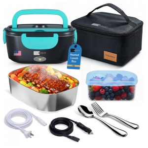 Marmita Elétrica Portátil 3 em 1 com Recipiente de Aço Inoxidável e Acessórios 12V 110V 60W Forabest Azul Marinho e Verde