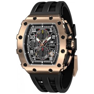 Relógio Masculino Analógico Quartzo a Prova dÁgua 50M com Cronógrafo TSAR BOMBA TB 8204SGLZHX Preto e Rosa Ouro