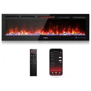 Lareira Elétrica de Embutir A45x152L com Controle Remoto Crepitação de Som e APP 110V 1500W TURBRO Preta