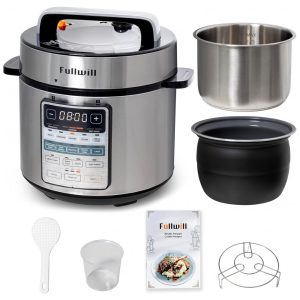 Panela de Pressão Elétrica Fullwill 6 litros Dual Pots 12 em 1 MultiFunção com Panelas de Cerâmica e Aço Inoxidável 304 Cozinha à Pressão Sopas Mingaus