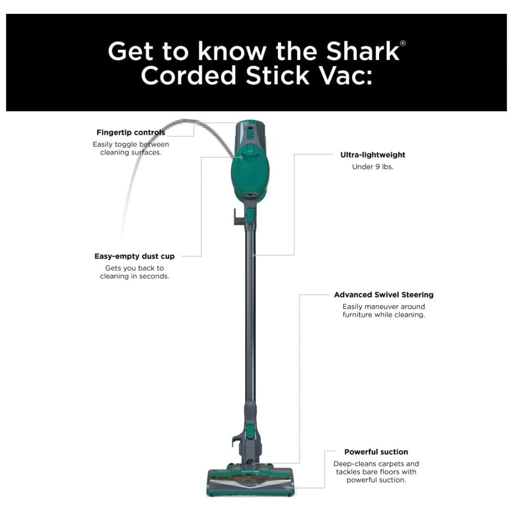 Aspirador de Pó Vertical com Fio Shark Rocket UltraLight Weight Verde - Leve Poderoso e Versátil - Imagem 8