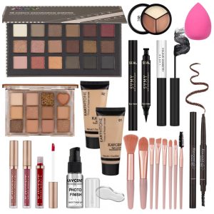Kit Maquiagem Completo KAVCENT Paleta Sombras 18 Cores Foundation Líquida Corretivo Máscara Delineador Pincéis para Teens e Mulheres