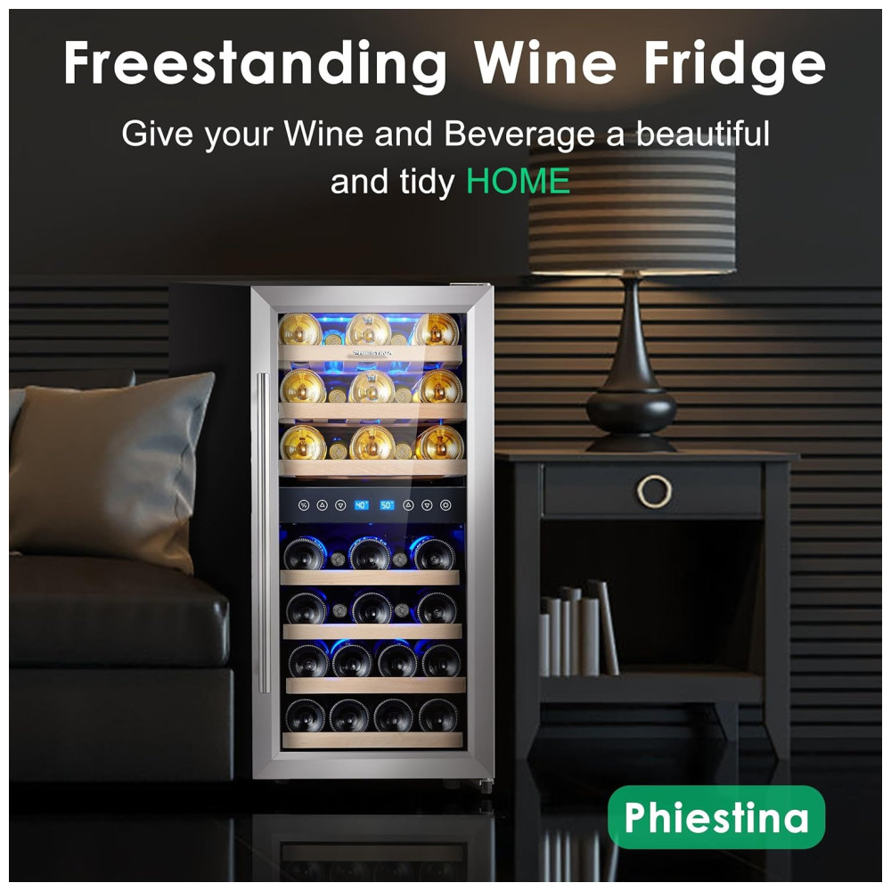 Adega Climatizada de Zona Dupla para 33 Garrafas com Controle Digital 110V Phiestina Prata - Imagem 2