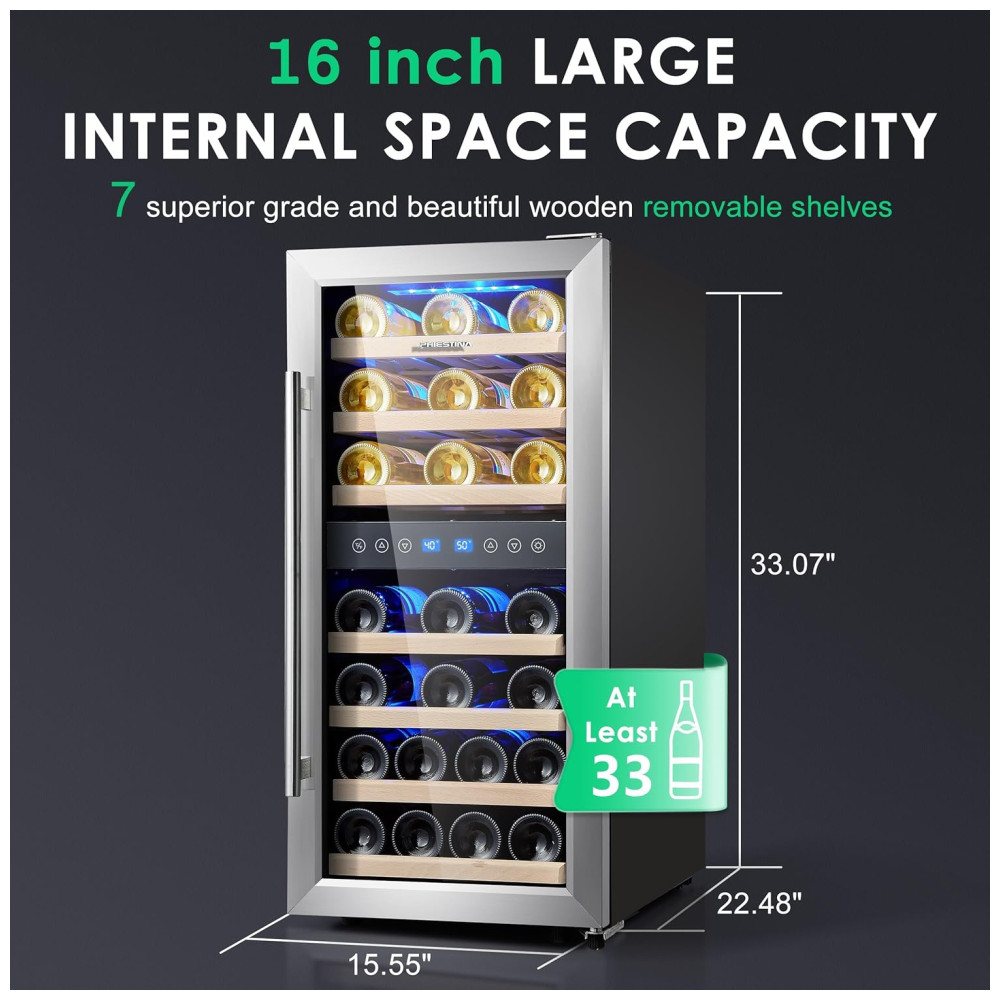 Adega Climatizada de Zona Dupla para 33 Garrafas com Controle Digital 110V Phiestina Prata - Imagem 3