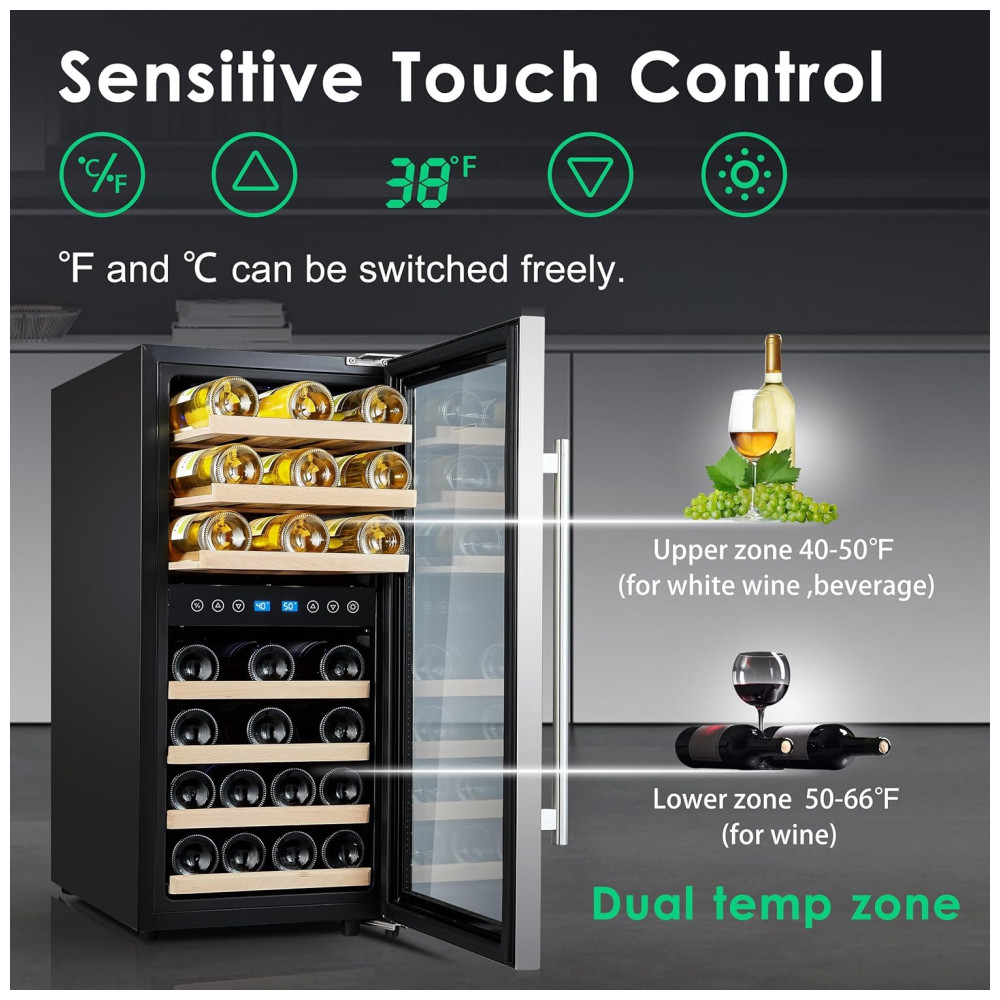 Adega Climatizada de Zona Dupla para 33 Garrafas com Controle Digital 110V Phiestina Prata - Imagem 6