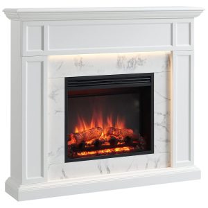 Lareira Elétrica de Embutir A48x58L cm com Controle Remoto Entorno em Mármore Branco e Temporizador 110V Legend Flame Branca