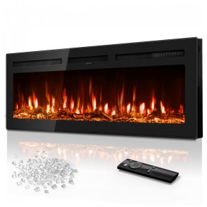 Lareira Elétrica de 127 cm Embutida ou de Parede Ultrafina Aquecedor Linear 750/1500W com Chama Realista Alta Temperatura Baixo Ruído Tehanld