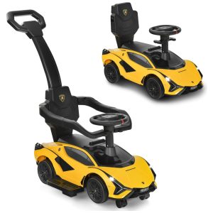 Carrinho de Passeio Infantil 3 em 1 com Alça Música USB Farol e Compartimento Sob o Assento para Crianças de 1 a 5 Anos INFANS Amarelo