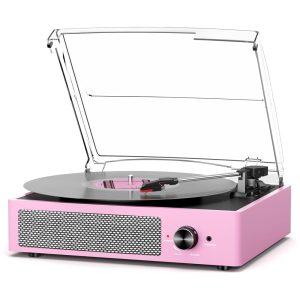 Toca-discos de Vinil com 2 Alto-falantes Estéreo Vintage e Bluetooth Rosa Pálidocotsoco
