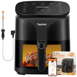 Air Fryer 8 em 1 5.1L com 24 Predefinições de Cozimento Janela de Visualização Sonda Inteligente de Sensor Duplo Cesto Antiaderente e Livro de Receitas 110V 1700W Tastee AG-42IC Preta