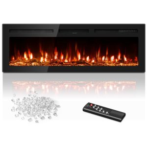 Lareira Elétrica de 152 cm Embutida ou de Parede Controle Remoto Aquecedor 1500/750W (15-37°C) 12 Cores Ajustáveis Timer TroncosManastin