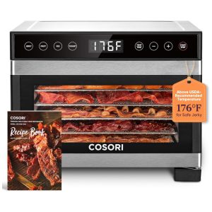 Desidratador de Alimentos com 5 Bandejas em Aço Inoxidável Controle de Temperatura 4 Predefinições e Temporizador 48H 110V 480W COSORI Prata