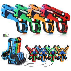 Conjunto de Pistola de Brinquedo com Laser Tag 4 Pistolas e 4 Coletes de Exibição de Pontuação em LCD KIZJORYA Colorida