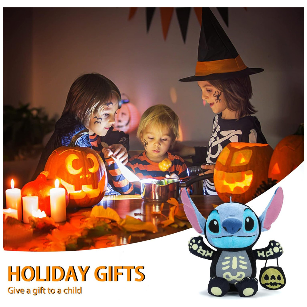 Pelúcia Lilo Stitch 17 cm de Altura com Fantasia de Halloween para Crianças PLURA Preto e Azul - Imagem 2
