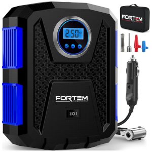 Compressor de Ar com Fio Portátil 150 PSI Recarregável com Tela LED e Desligamento Automático 12V FORTEM Azul