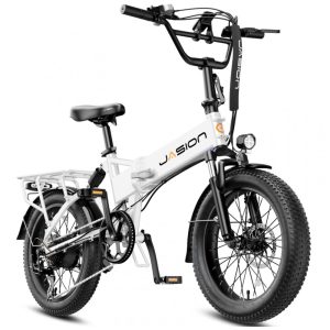 Bicicleta elétrica dobrável Jasion EB7 branca perolada pneus 20x3 motor até 1200W bateria 48V 10Ah 7 marchas suspensão dupla e voltagem 110V