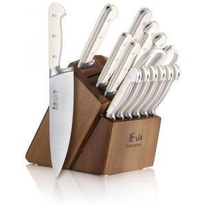 Conjunto de Facas Cangshan 1027273 em Aço Alemão Forjado com Bloco de Bancada 15 Peças Branca