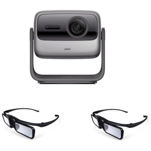 Projetor 4K Laser Triplo JMGO N1S Ultimate Metálico 110% Rec.2020 Gimbal 360° 3300 Lumens ISO + 2 Óculos 3D Ativo Recarregável N1S Ultimate