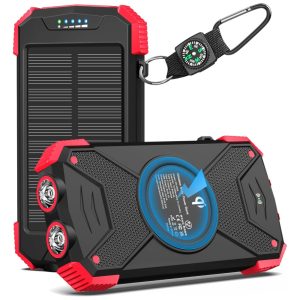 Powerbank Carregador solar Qi Wireless Sem Fio 10.000mAh Bateria Externa Lanterna LED Bússola Chuva
