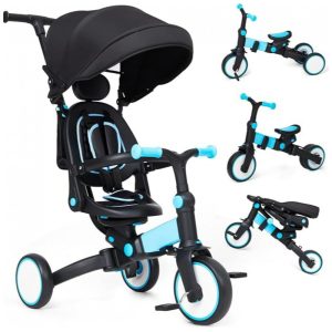 Triciclo Infantil 7 em 1 GAOMON Dobrável e com Guidão Removível e Ajustável Bike de Empurrar com Pedal Removível Capota e Grade de Proteção Tricic